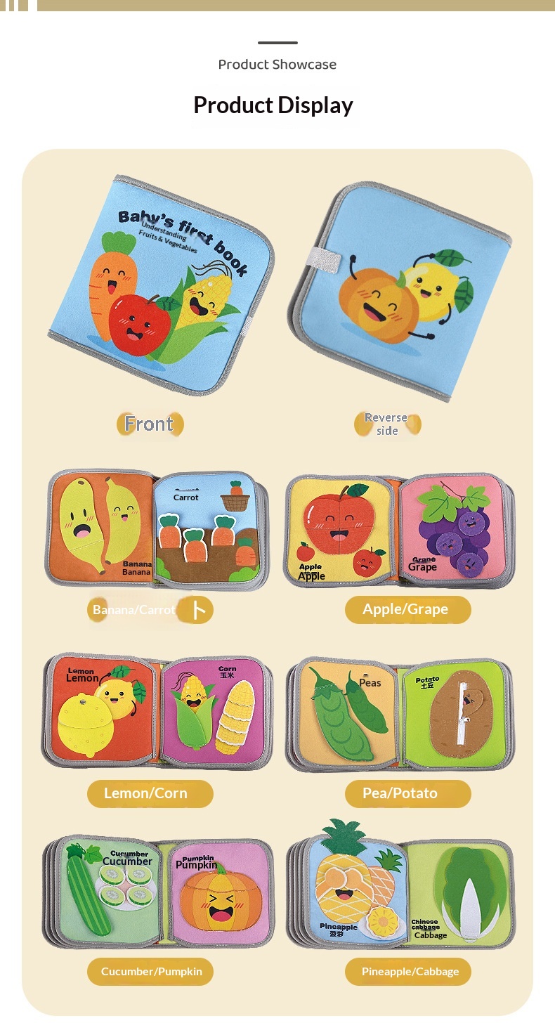 Baby Book Animals Vegetables Children Early Education Cognitive Velcro Felt Cloth Tear-Resistant Design_voghion.com