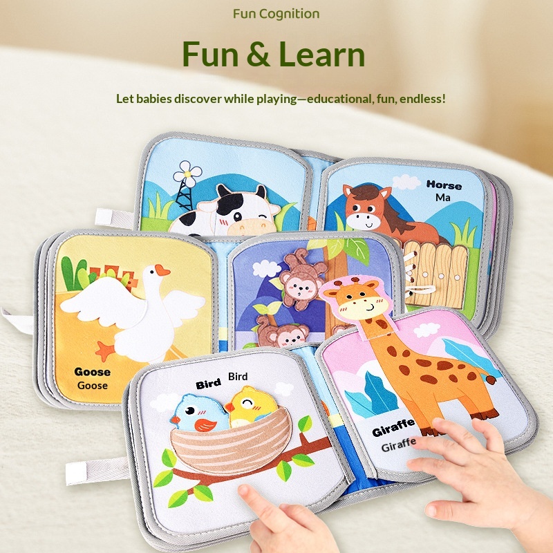 Babybuch mit Tieren und Gemüse, für Kinder zur frühkindlichen Bildung, kognitive Förderung, Klettverschluss, Filzstoff, reißfest_voghion.com