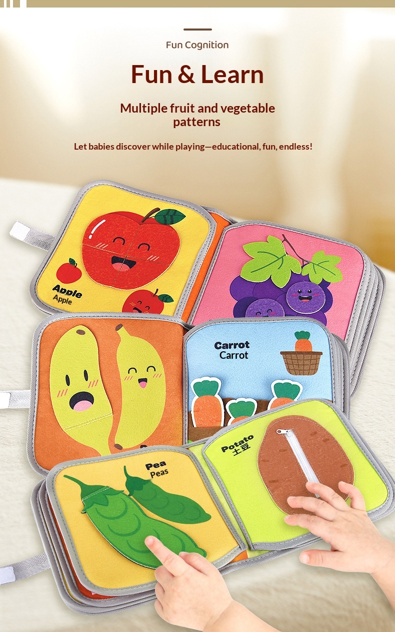 Baby Book Animals Vegetables Children Early Education Cognitive Velcro Felt Cloth Tear-Resistant Design_voghion.com