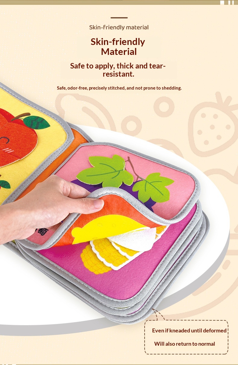 Baby Book Animals Vegetables Children Early Education Cognitive Velcro Felt Cloth Tear-Resistant Design_voghion.com