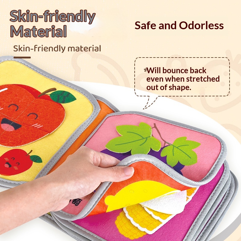 Baby Book Animals Vegetables Children Early Education Cognitive Velcro Felt Cloth Tear-Resistant Design_voghion.com