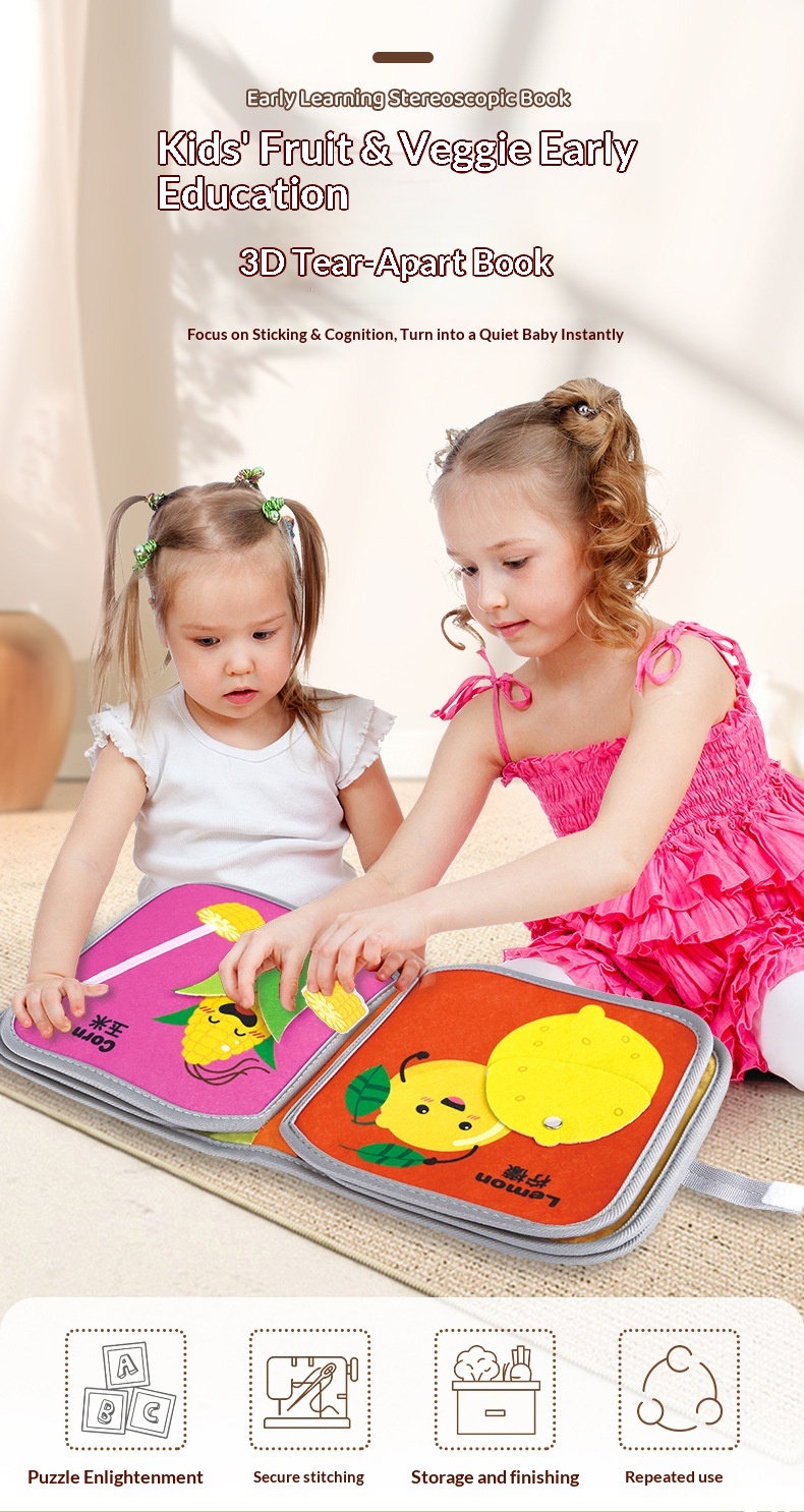 Baby Book Animals Vegetables Children Early Education Cognitive Velcro Felt Cloth Tear-Resistant Design_voghion.com