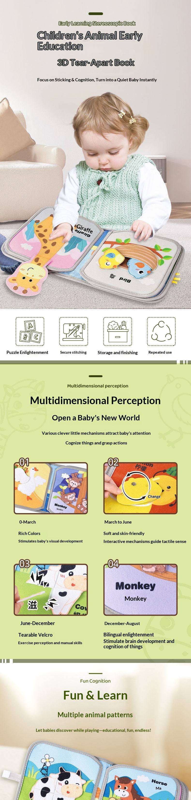 Baby Book Animals Vegetables Children Early Education Cognitive Velcro Felt Cloth Tear-Resistant Design_voghion.com