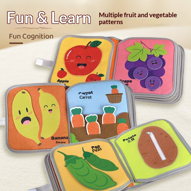 Baby Book Animals Vegetables Children Early Education Cognitive Velcro Felt Cloth Tear-Resistant Design_voghion.com