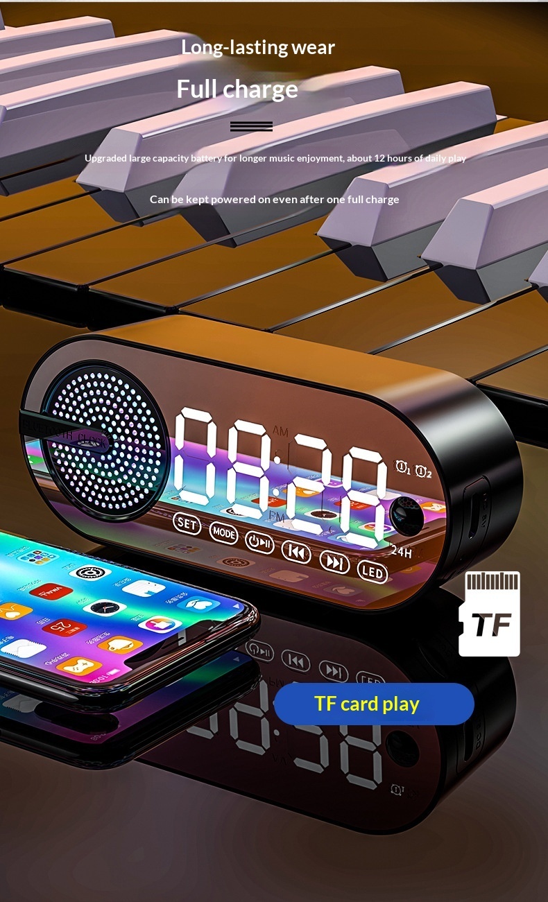 Bluetooth-luidspreker met wekkerfunctie voor studenten, eenvoudig nachtlampje voor de slaapkamer, oplaadbaar en draagbaar._voghion.com