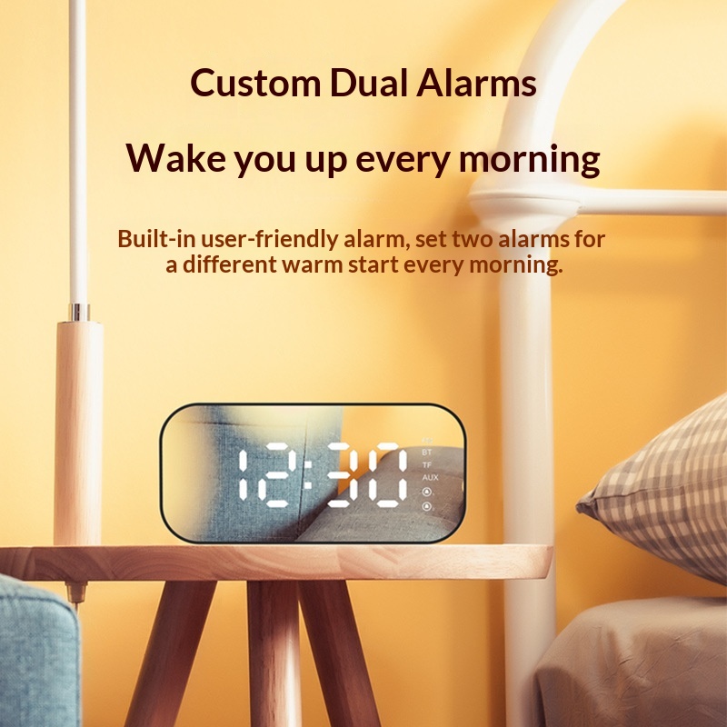 Hewitt M3 Sveglia da tavolo Radio da casa Specchio Orologio wireless Altoparlante Bluetooth Regalo_voghion.com