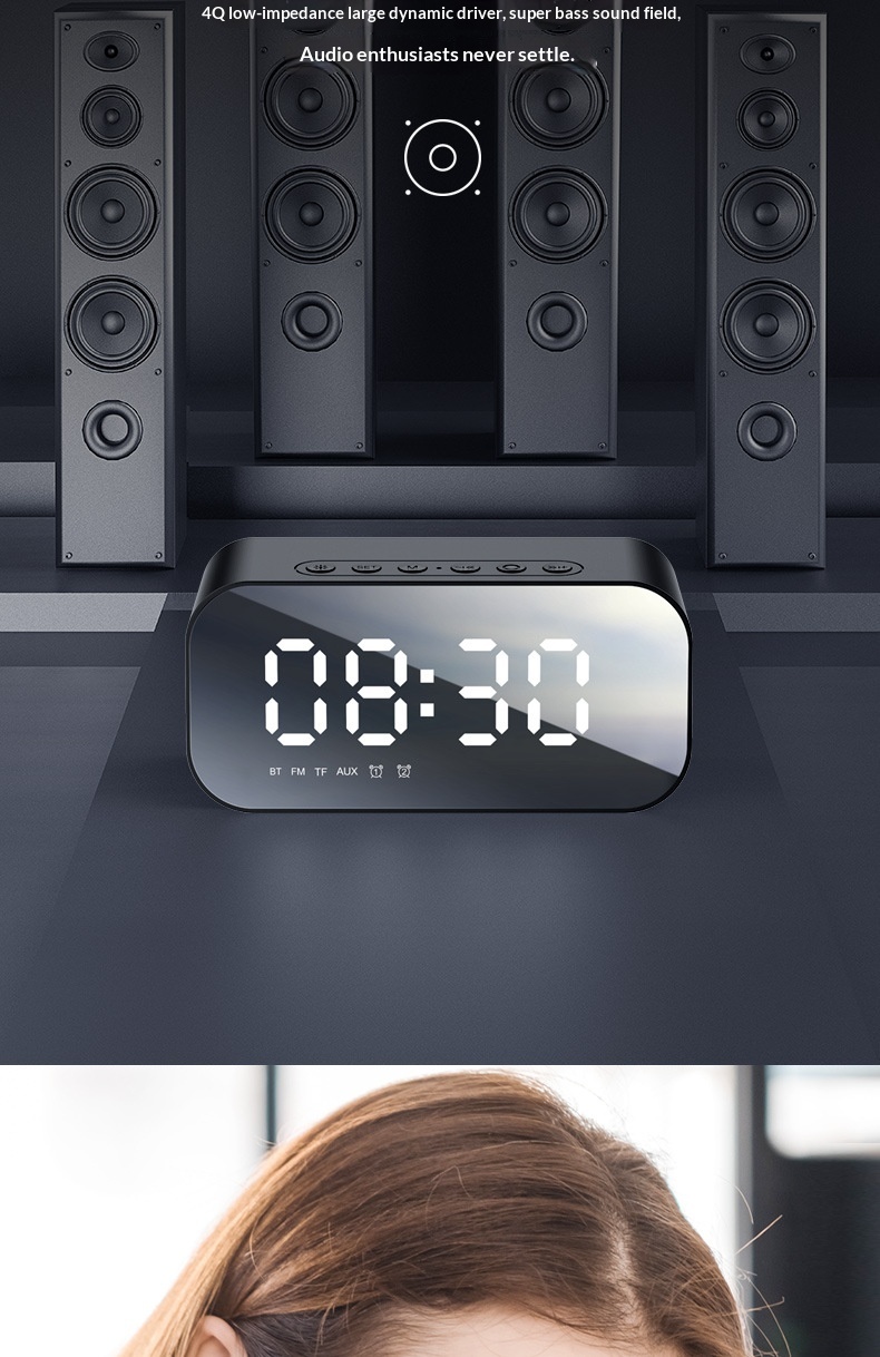 Hewitt M3 Sveglia da tavolo Radio da casa Specchio Orologio wireless Altoparlante Bluetooth Regalo_voghion.com