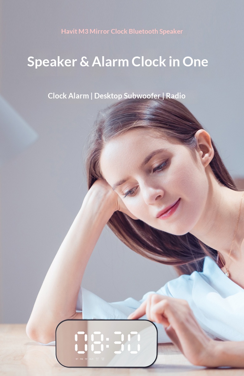 Hewitt M3 Sveglia da tavolo Radio da casa Specchio Orologio wireless Altoparlante Bluetooth Regalo_voghion.com