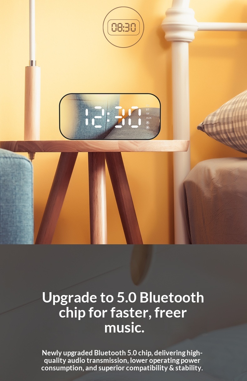 Hewitt M3 Sveglia da tavolo Radio da casa Specchio Orologio wireless Altoparlante Bluetooth Regalo_voghion.com