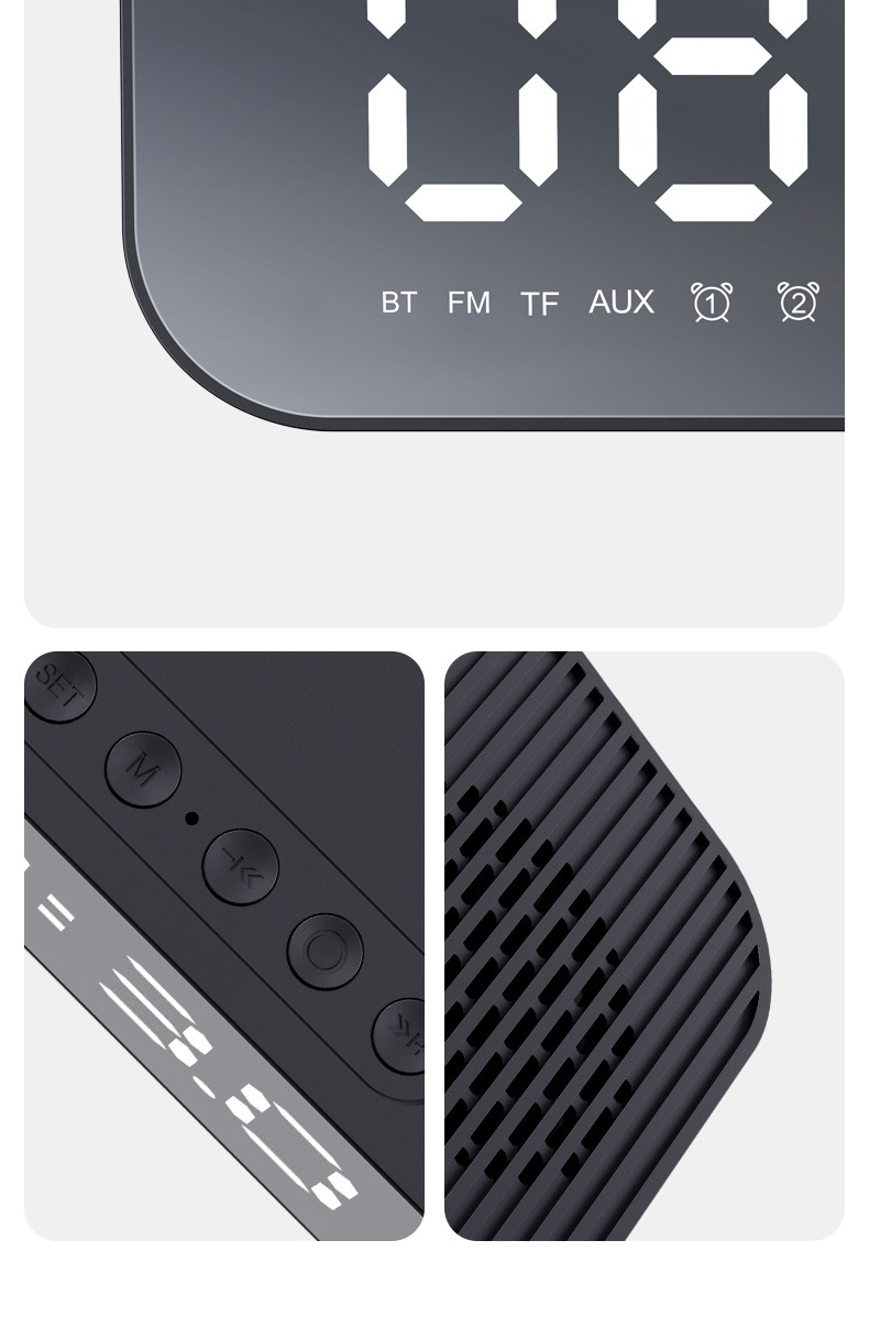 Hewitt M3 Sveglia da tavolo Radio da casa Specchio Orologio wireless Altoparlante Bluetooth Regalo_voghion.com