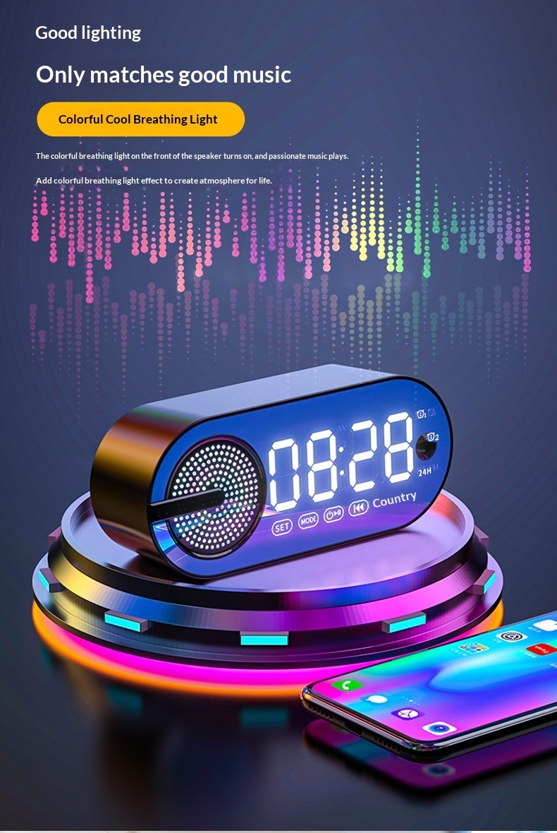 Bluetooth-luidspreker met wekkerfunctie voor studenten, eenvoudig nachtlampje voor de slaapkamer, oplaadbaar en draagbaar._voghion.com