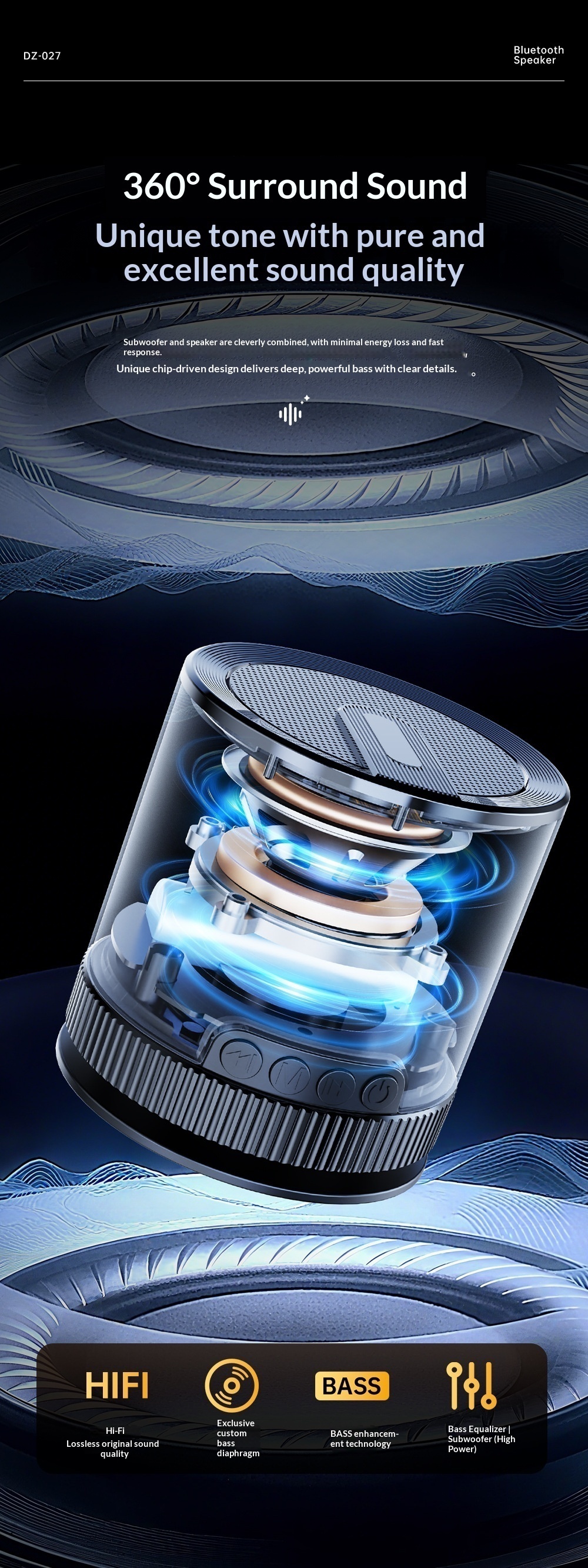 Altoparlante wireless portatile antiurto con subwoofer ad alto volume per uso domestico, Bluetooth, da parete per bagno_voghion.com