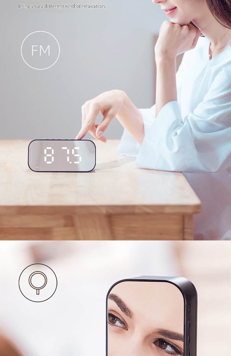 Hewitt M3 Sveglia da tavolo Radio da casa Specchio Orologio wireless Altoparlante Bluetooth Regalo_voghion.com