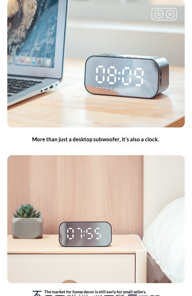 Hewitt M3 Sveglia da tavolo Radio da casa Specchio Orologio wireless Altoparlante Bluetooth Regalo_voghion.com