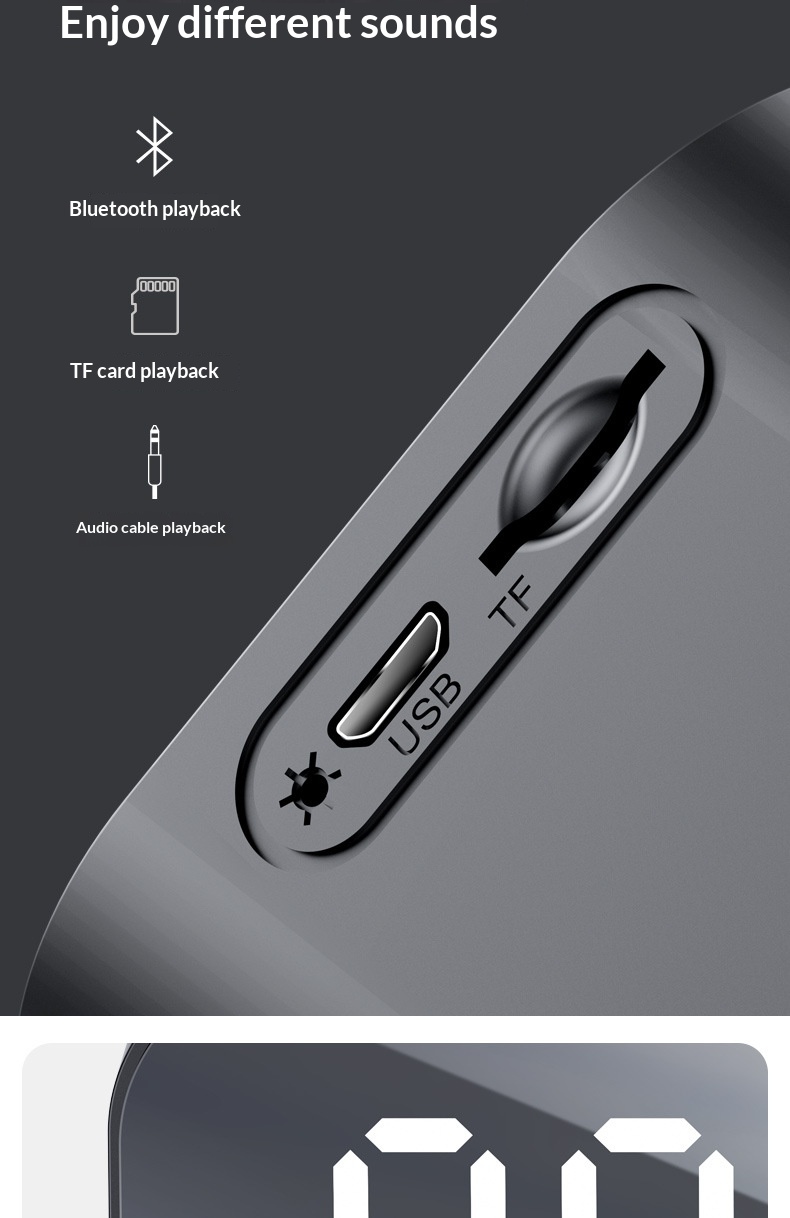 Hewitt M3 Sveglia da tavolo Radio da casa Specchio Orologio wireless Altoparlante Bluetooth Regalo_voghion.com