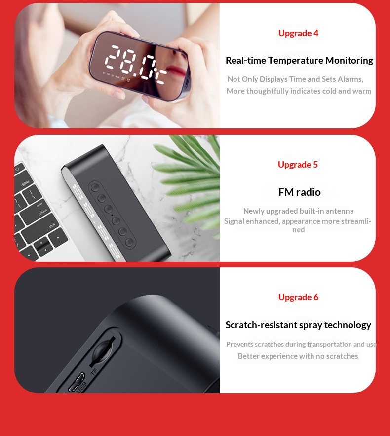 Hewitt M3 Sveglia da tavolo Radio da casa Specchio Orologio wireless Altoparlante Bluetooth Regalo_voghion.com