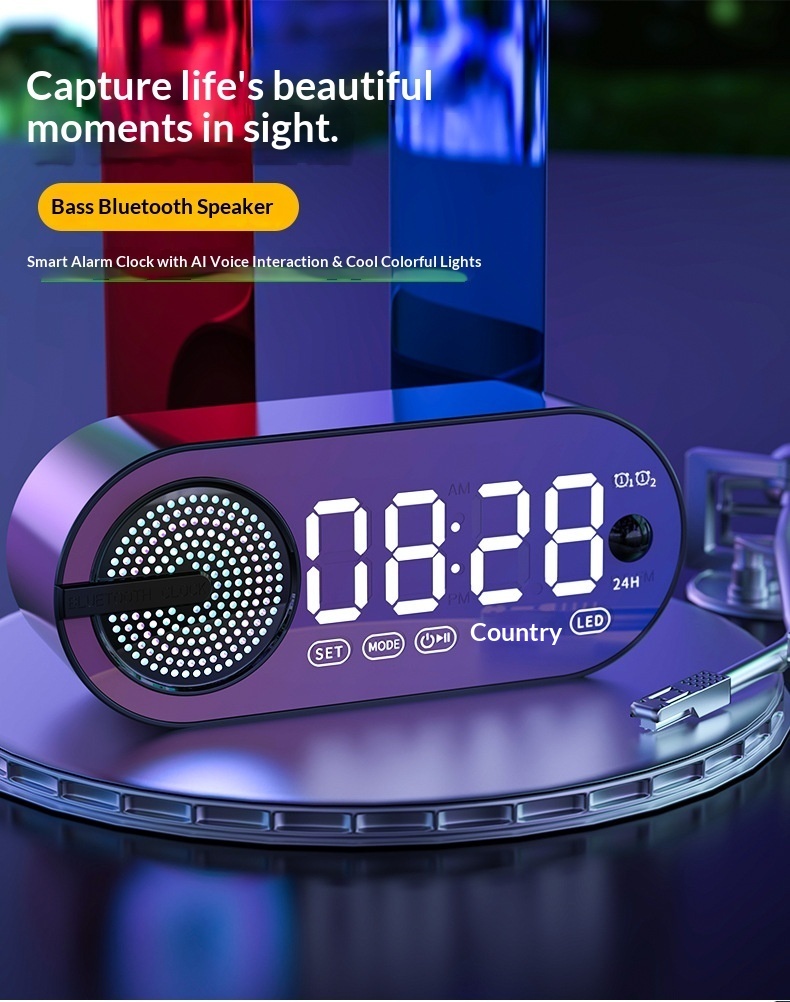 Bluetooth-luidspreker met wekkerfunctie voor studenten, eenvoudig nachtlampje voor de slaapkamer, oplaadbaar en draagbaar._voghion.com