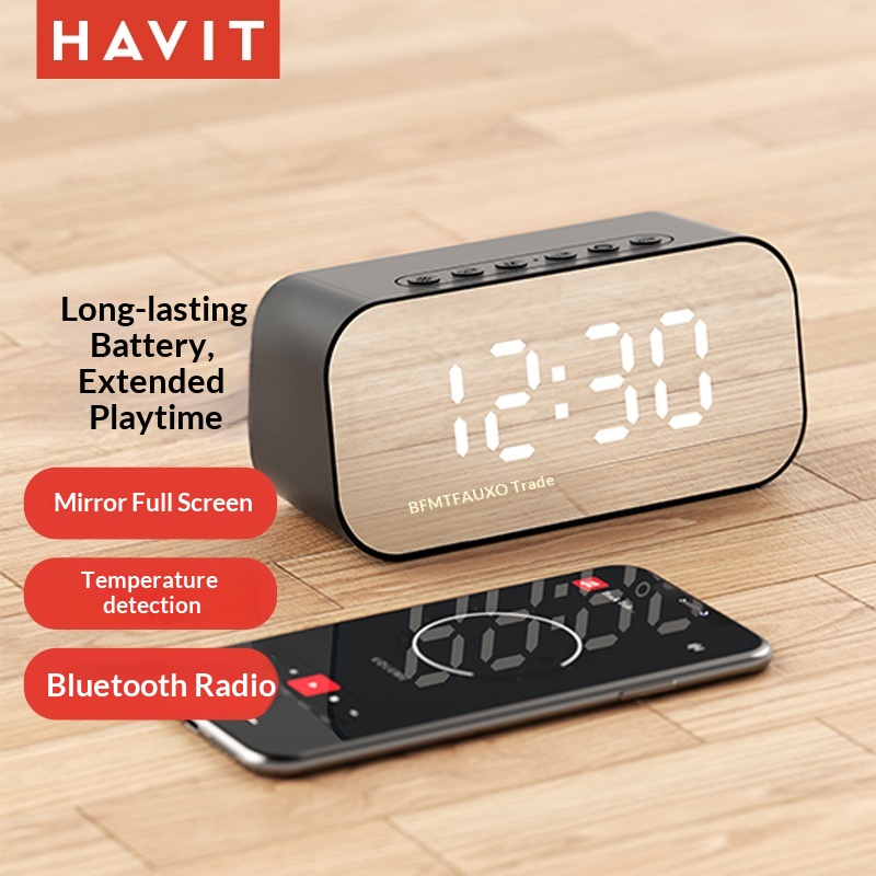 Hewitt M3 - Radio despertador de escritorio con espejo para el hogar, reloj inalámbrico con altavoz Bluetooth, regalo_voghion.com