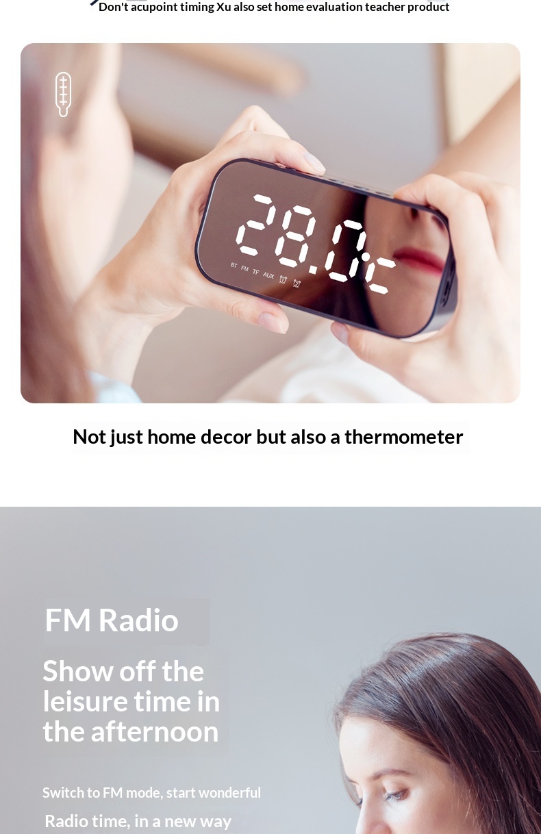 Hewitt M3 Sveglia da tavolo Radio da casa Specchio Orologio wireless Altoparlante Bluetooth Regalo_voghion.com