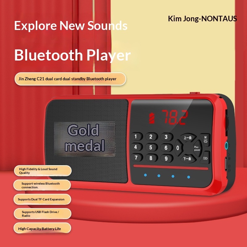 Jinzheng C21 Mini Bluetooth Portable Slot U Disk Radio Small Speaker Battery Detection Dual Card_voghion.com