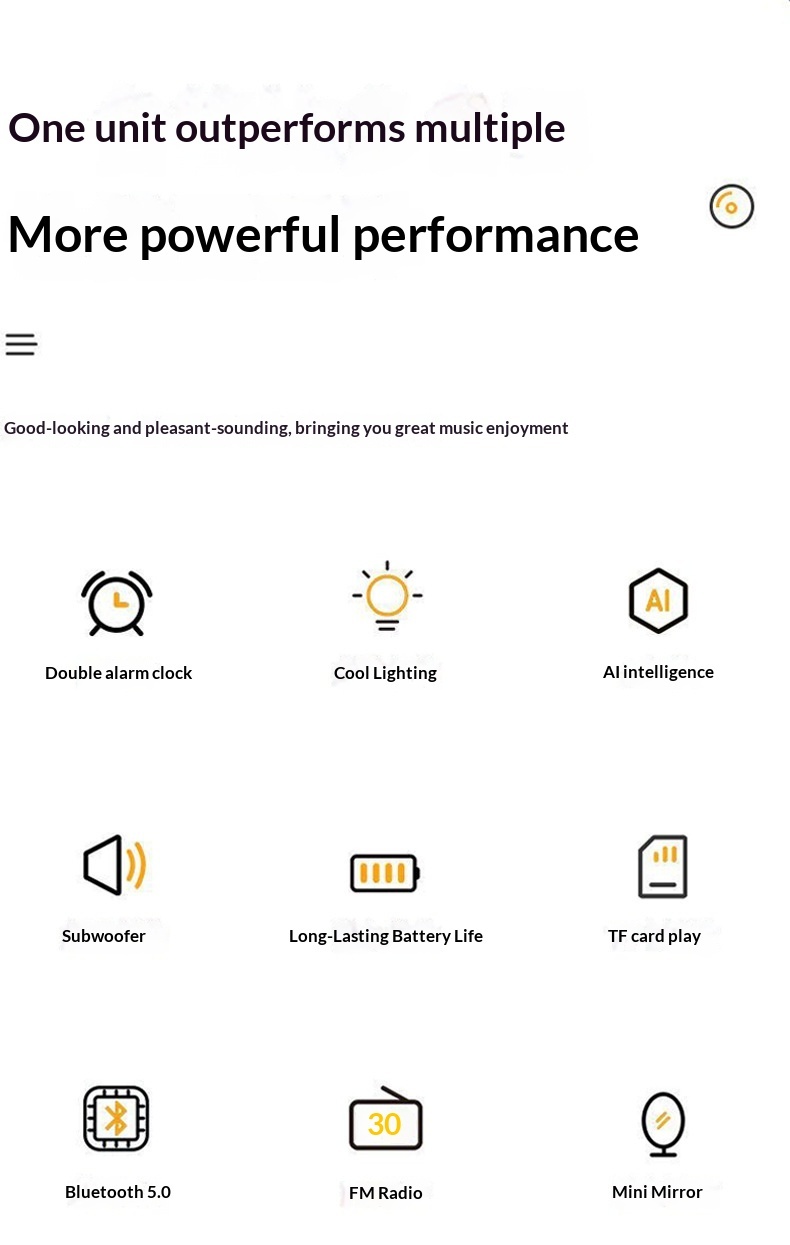 Bluetooth-luidspreker met wekkerfunctie voor studenten, eenvoudig nachtlampje voor de slaapkamer, oplaadbaar en draagbaar._voghion.com