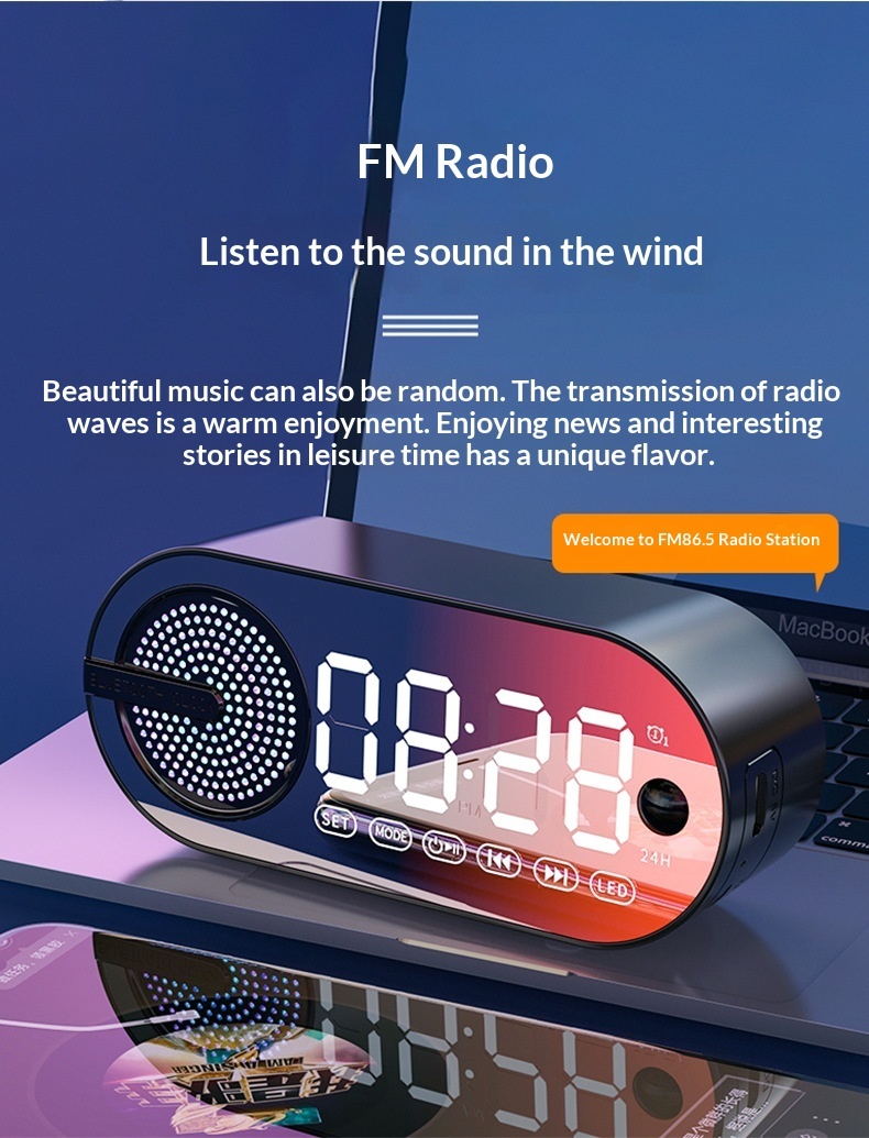 Bluetooth-luidspreker met wekkerfunctie voor studenten, eenvoudig nachtlampje voor de slaapkamer, oplaadbaar en draagbaar._voghion.com