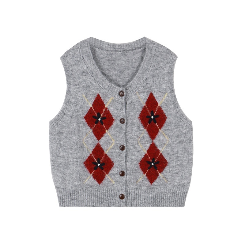 Aria Basics Vintage Quilted Knitted Vest For Women, Autumn 2025 New Korean Style Loose Sleeveless Sweater Cardigan Top_voghion.com