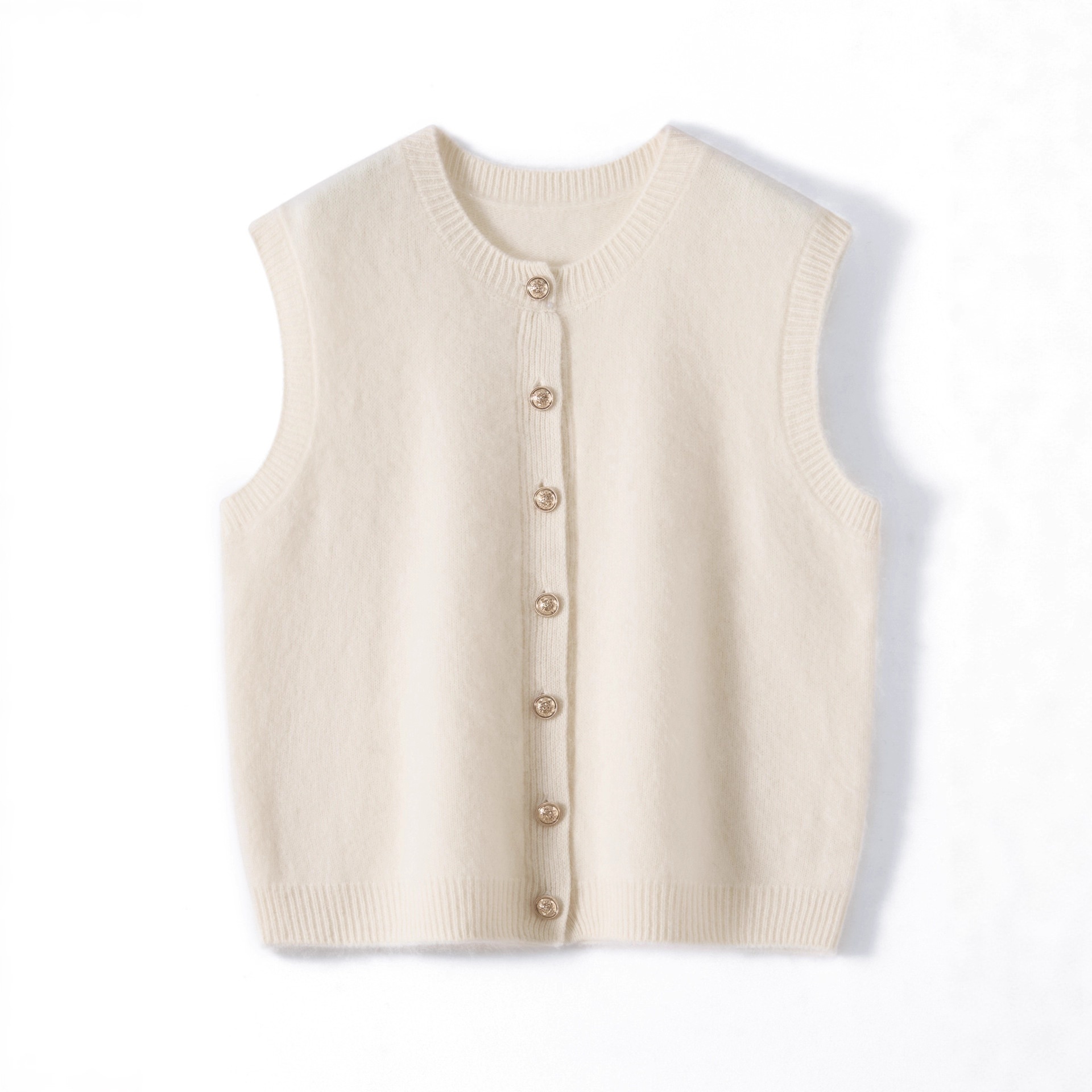 Aria Basics Modieus vest met ronde hals, mouwloos gebreid wollen vest voor dames, losse trui van geborsteld kasjmier in snoepkleuren_voghion.com