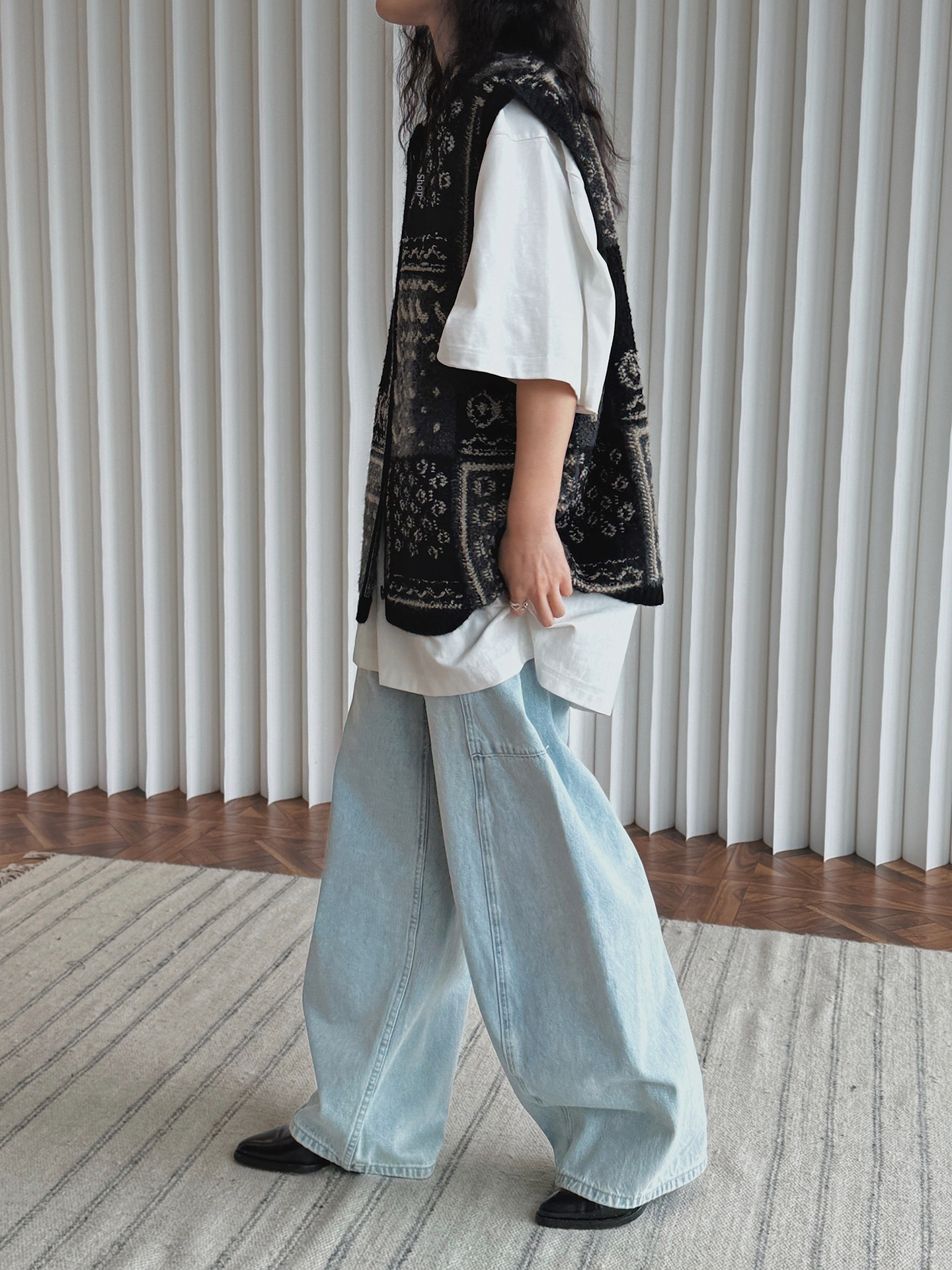 Chaleco de punto jacquard estilo retro para mujer corte oversize_voghion.com