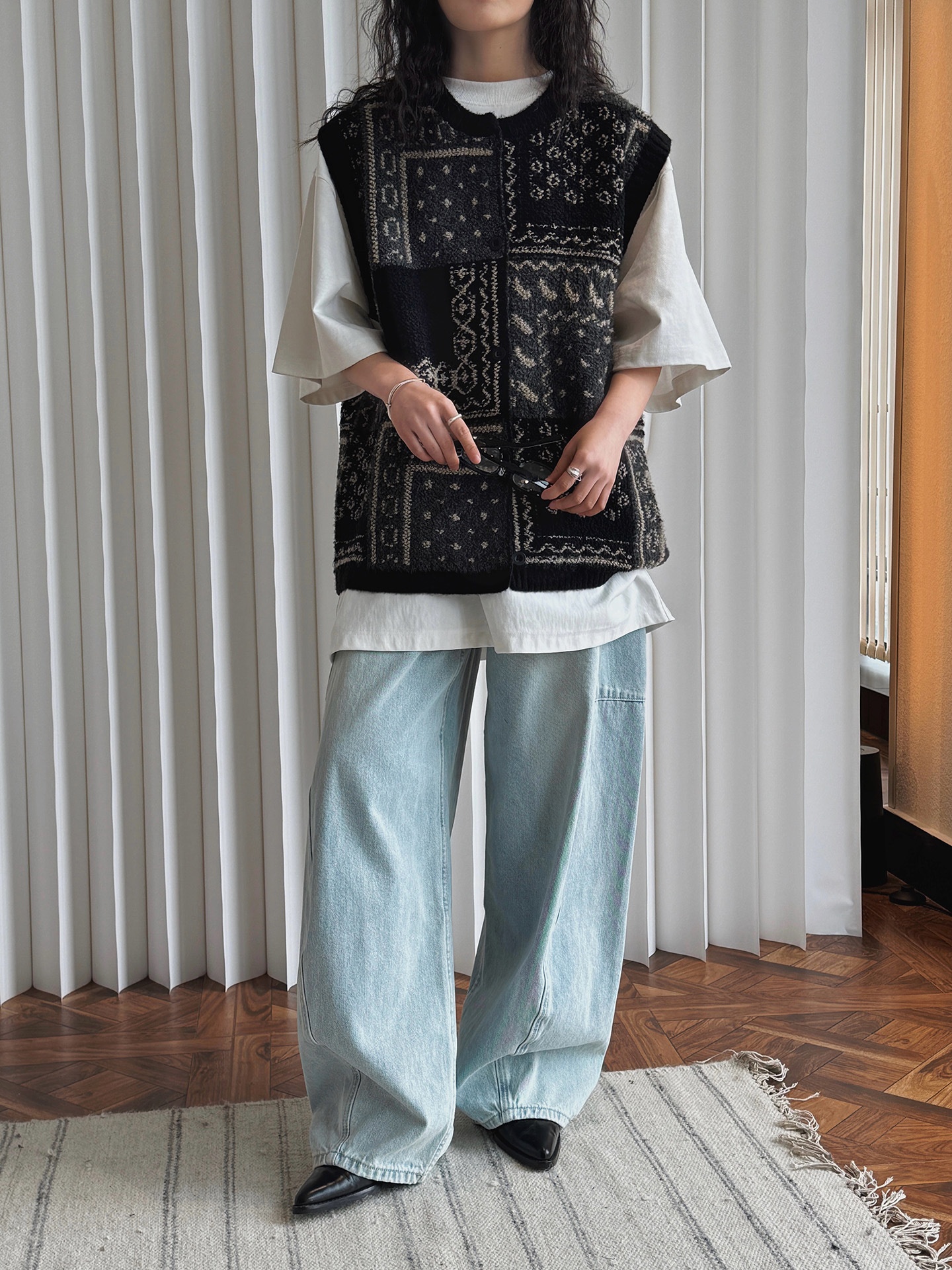 Chaleco de punto jacquard estilo retro para mujer corte oversize_voghion.com