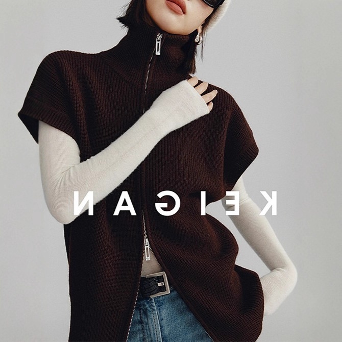 Aria Basics Layering King: Italian Air-shipped Silk-wool Mixed Yarn Double-zipper Loose-fitting High-neck Knitted Vest_voghion.com