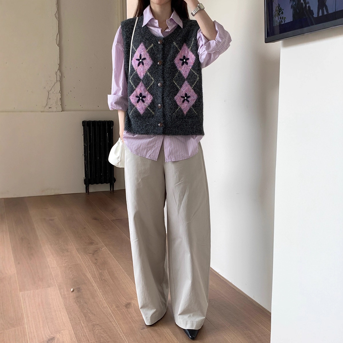 Aria Basics Vintage Quilted Knitted Vest For Women, Autumn 2025 New Korean Style Loose Sleeveless Sweater Cardigan Top_voghion.com