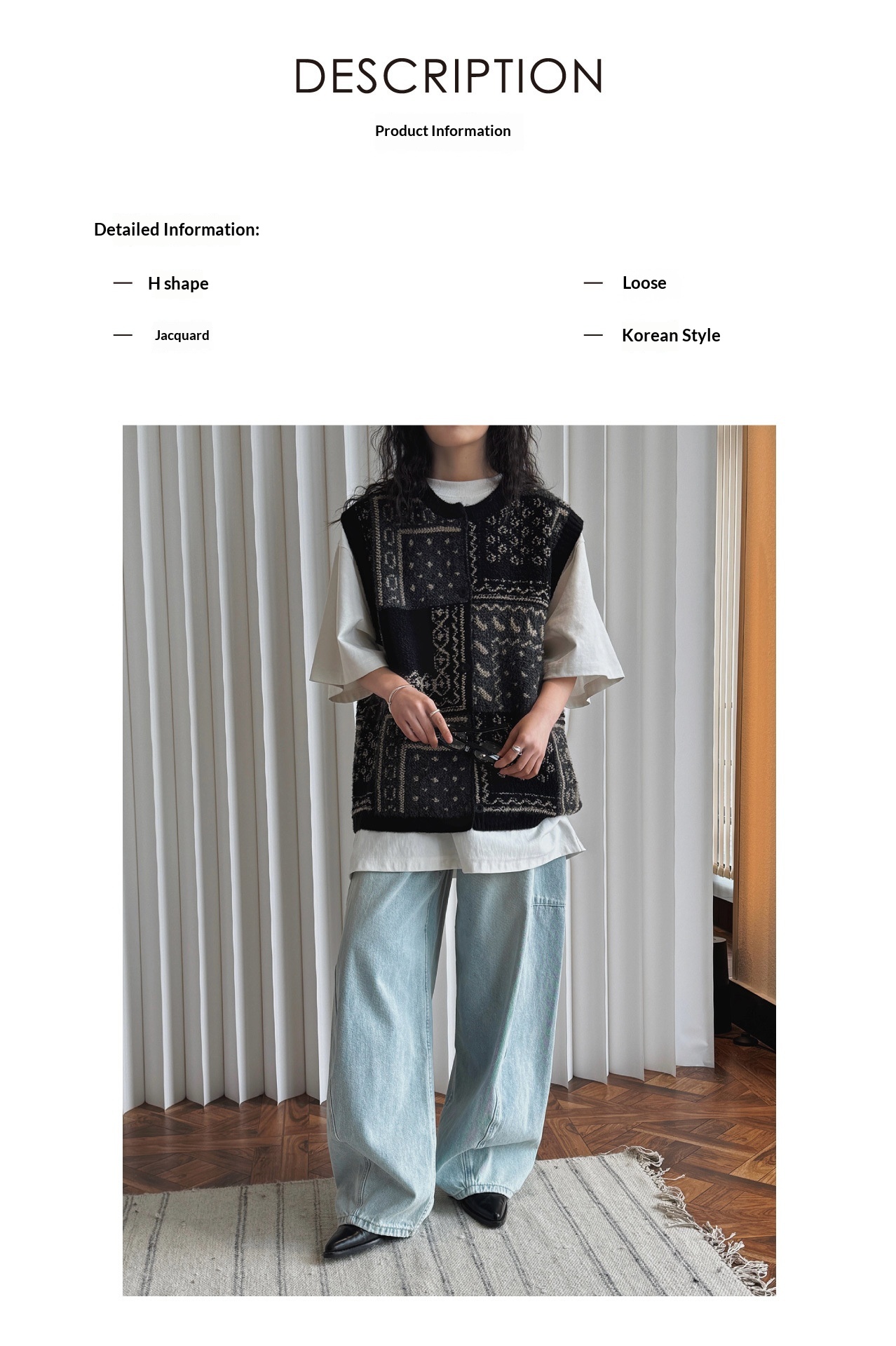 Chaleco de punto jacquard estilo retro para mujer corte oversize_voghion.com