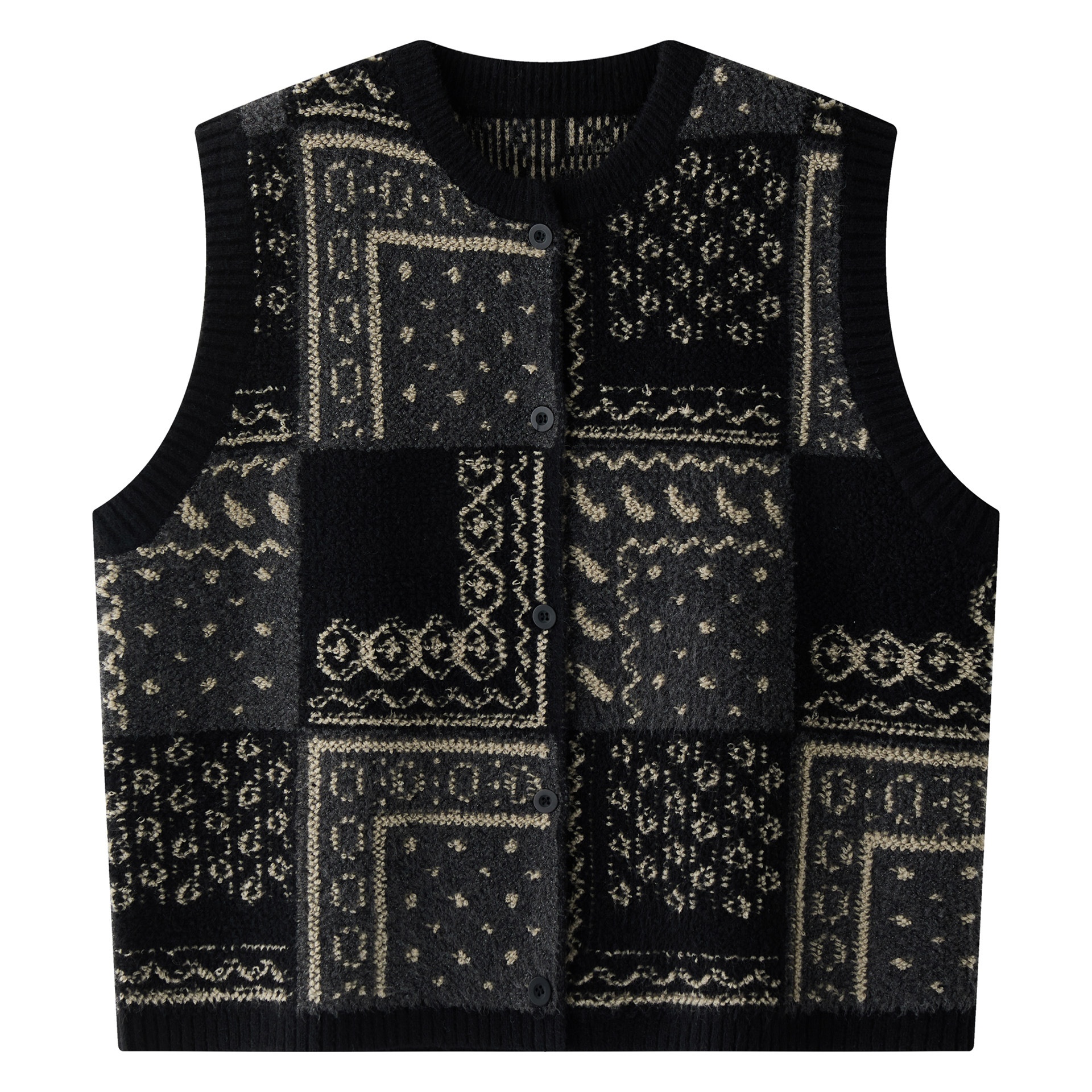 Chaleco de lana gruesa jacquard estilo retro coreano Aria Basics Louvre, nuevo para primavera, top suave y delicado de talla grande para mujer._voghion.com