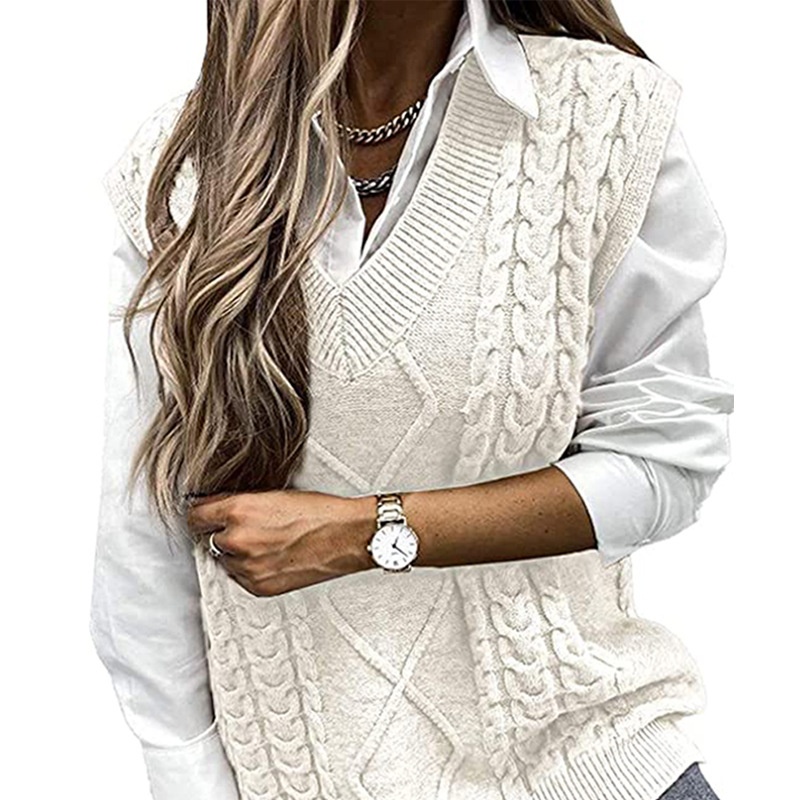 Aria Basics Aria Basics Autumn Wint New Women's Fashion Loose Vest Large V-neck European And Amican Style Sleeveless Cable Knit_voghion.com