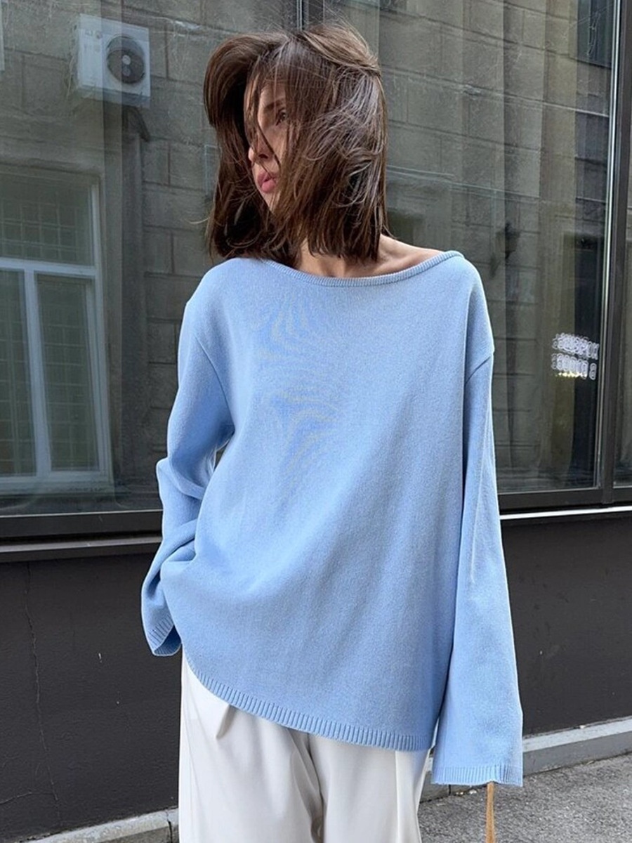 Aria Basics Aria Basics Cross-border Pure Cotton European American 2025 Autumn And Winter New Backless Sweater, Loose Knitted Pullover Sweater_voghion.com