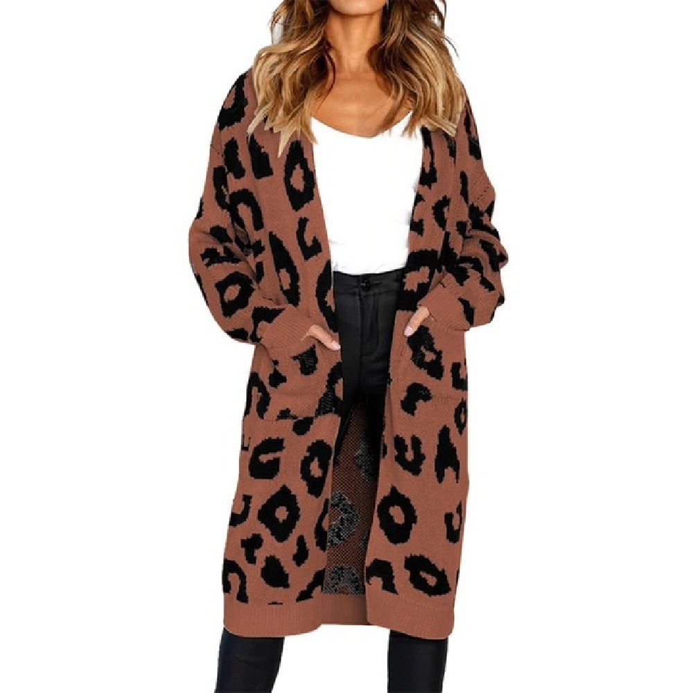Leopardmuster Strickjacke Für Damen Herbst Winter Mode_voghion.com