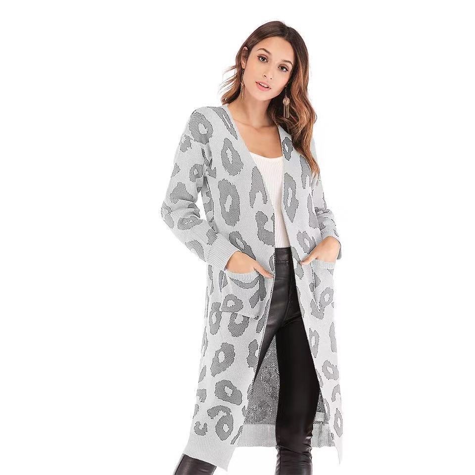 Leopardmuster Strickjacke Für Damen Herbst Winter Mode_voghion.com