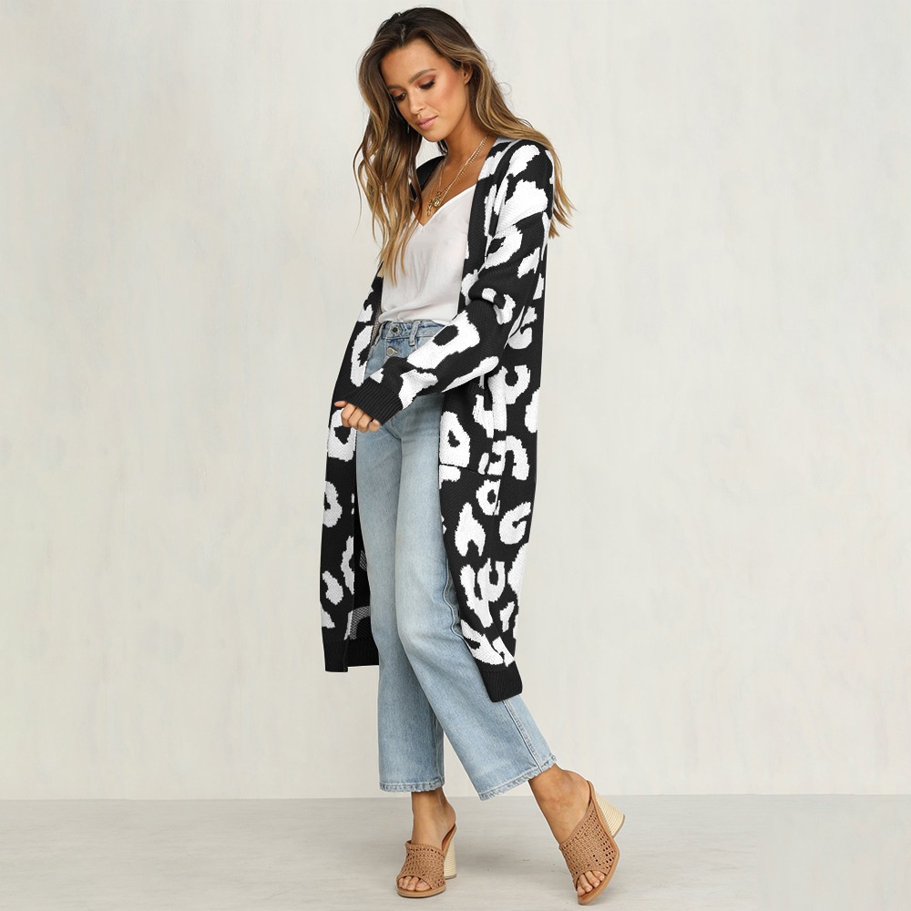 Leopardmuster Strickjacke Für Damen Herbst Winter Mode_voghion.com