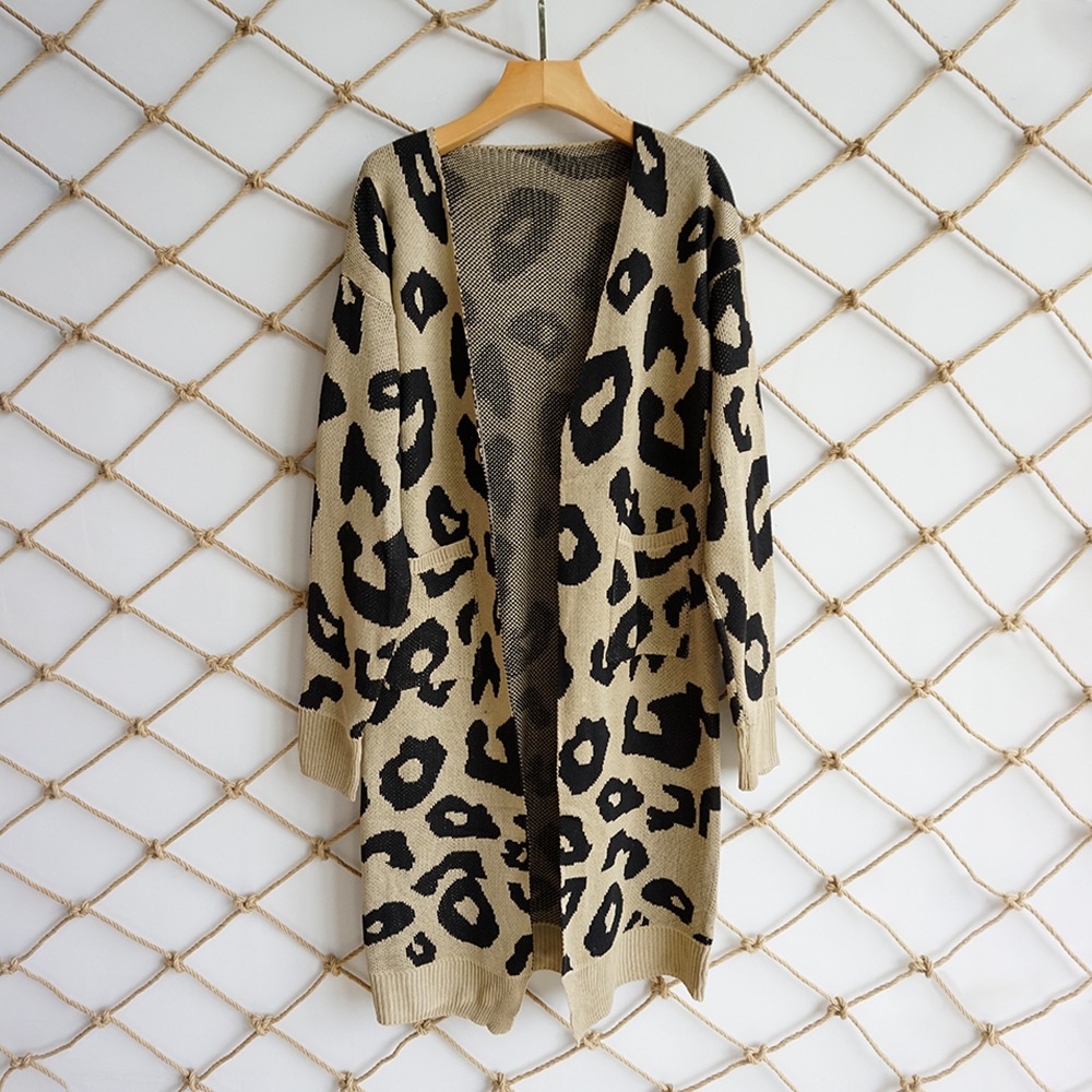 Leopardmuster Strickjacke Für Damen Herbst Winter Mode_voghion.com