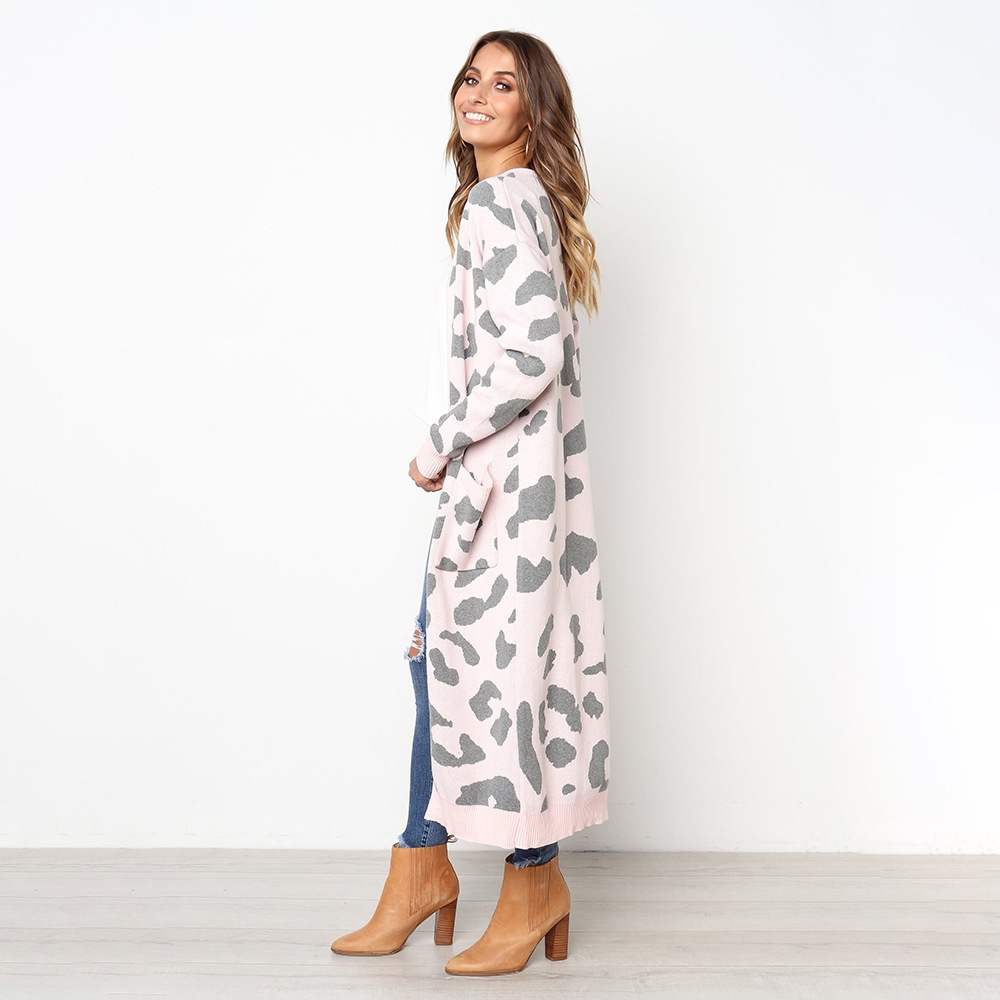 Leopardmuster Strickjacke Für Damen Herbst Winter Mode_voghion.com