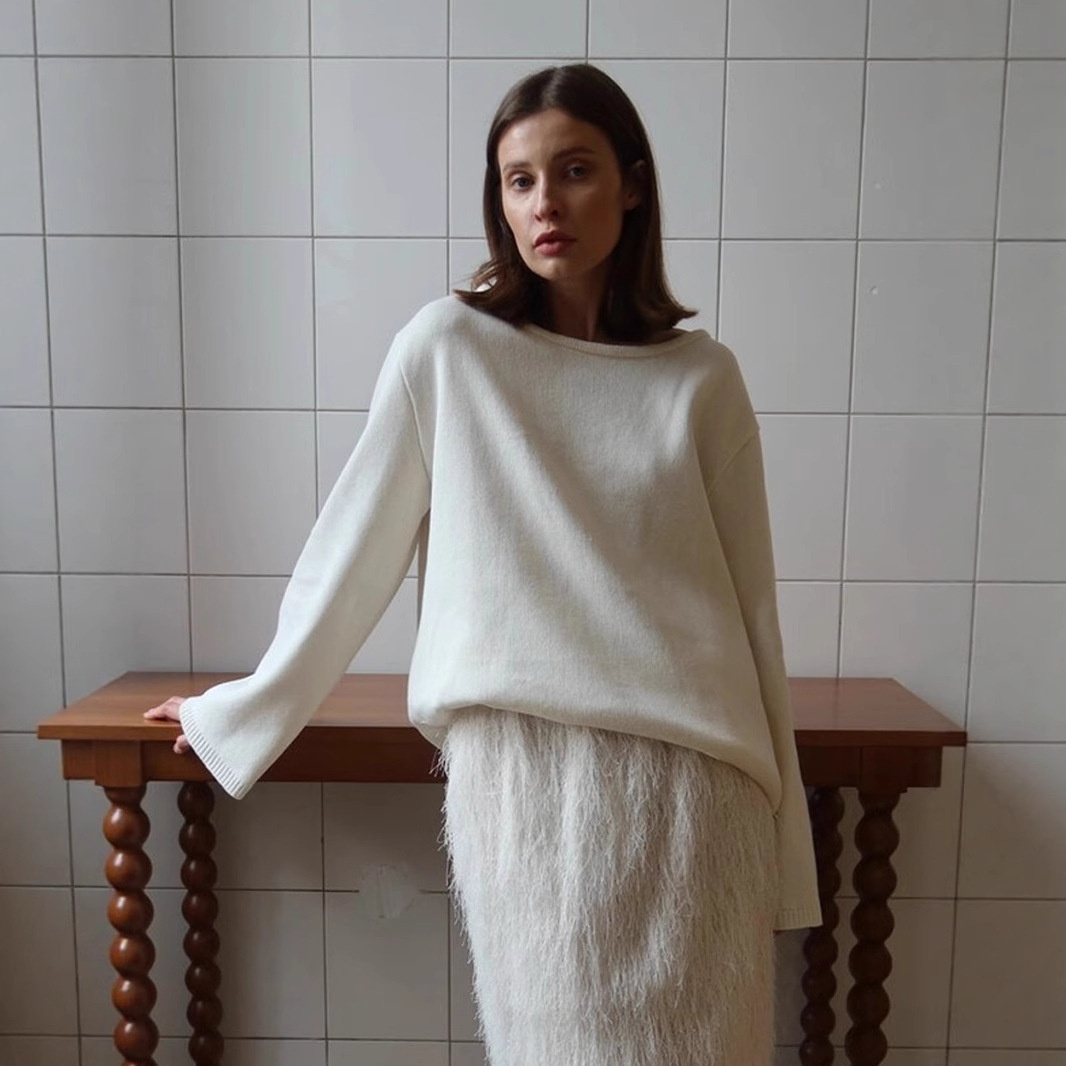 Aria Basics Aria Basics Cross-border Pure Cotton European American 2025 Autumn And Winter New Backless Sweater, Loose Knitted Pullover Sweater_voghion.com