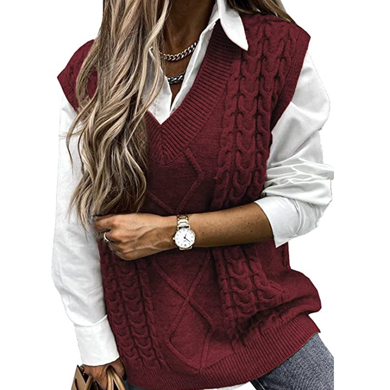 Aria Basics Aria Basics Autumn Wint New Women's Fashion Loose Vest Large V-neck European And Amican Style Sleeveless Cable Knit_voghion.com