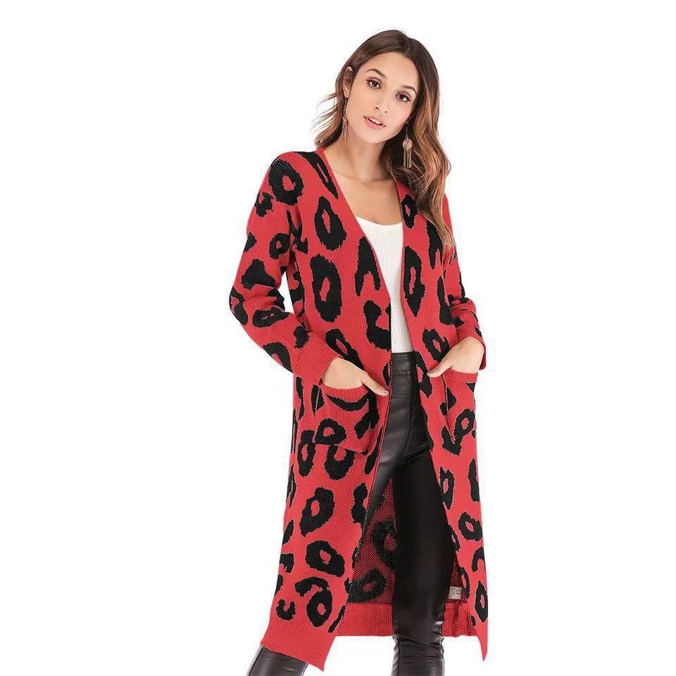 Leopardmuster Strickjacke Für Damen Herbst Winter Mode_voghion.com