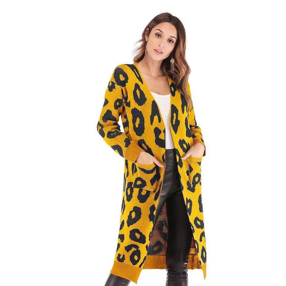 Leopardmuster Strickjacke Für Damen Herbst Winter Mode_voghion.com