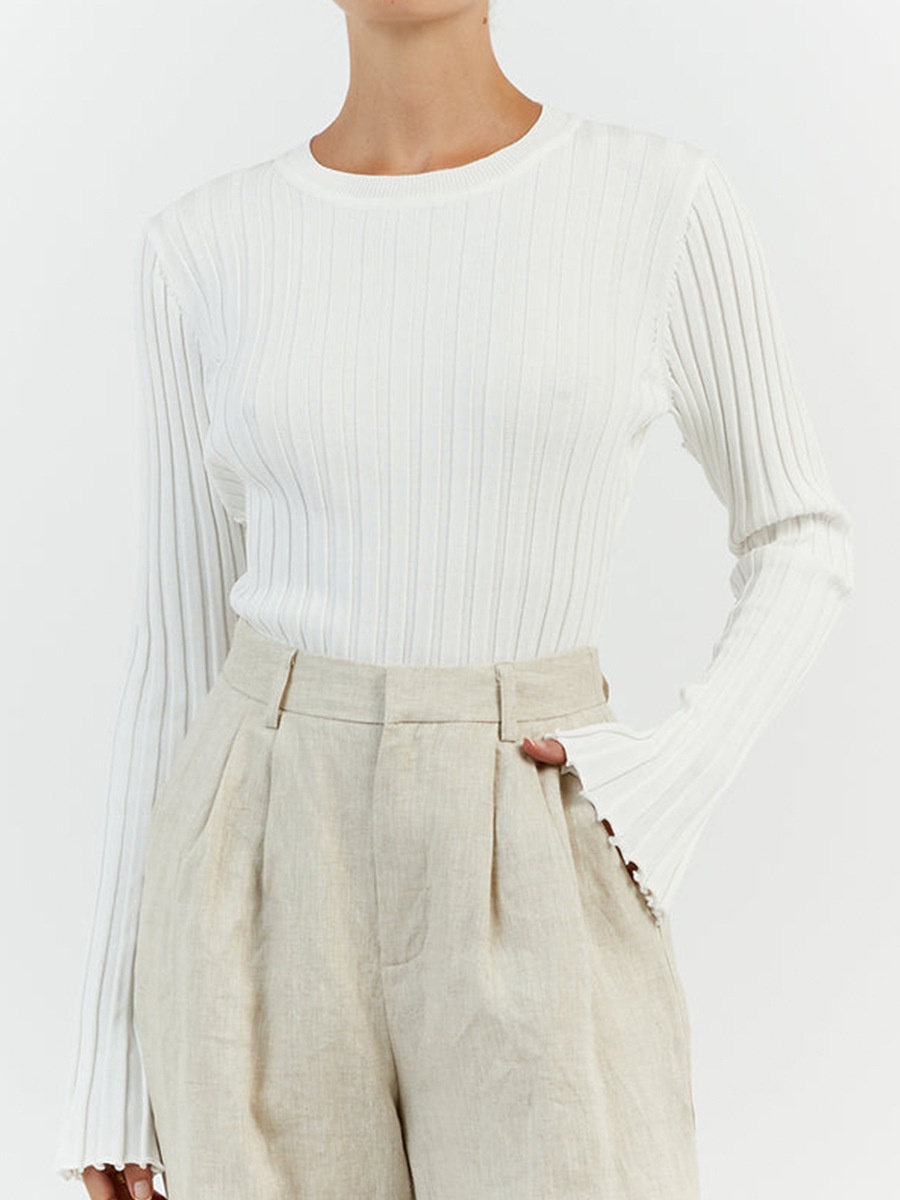 Aria Basics Damen Strickpullover Rundhals Langarm Gerippt Herbst_voghion.com