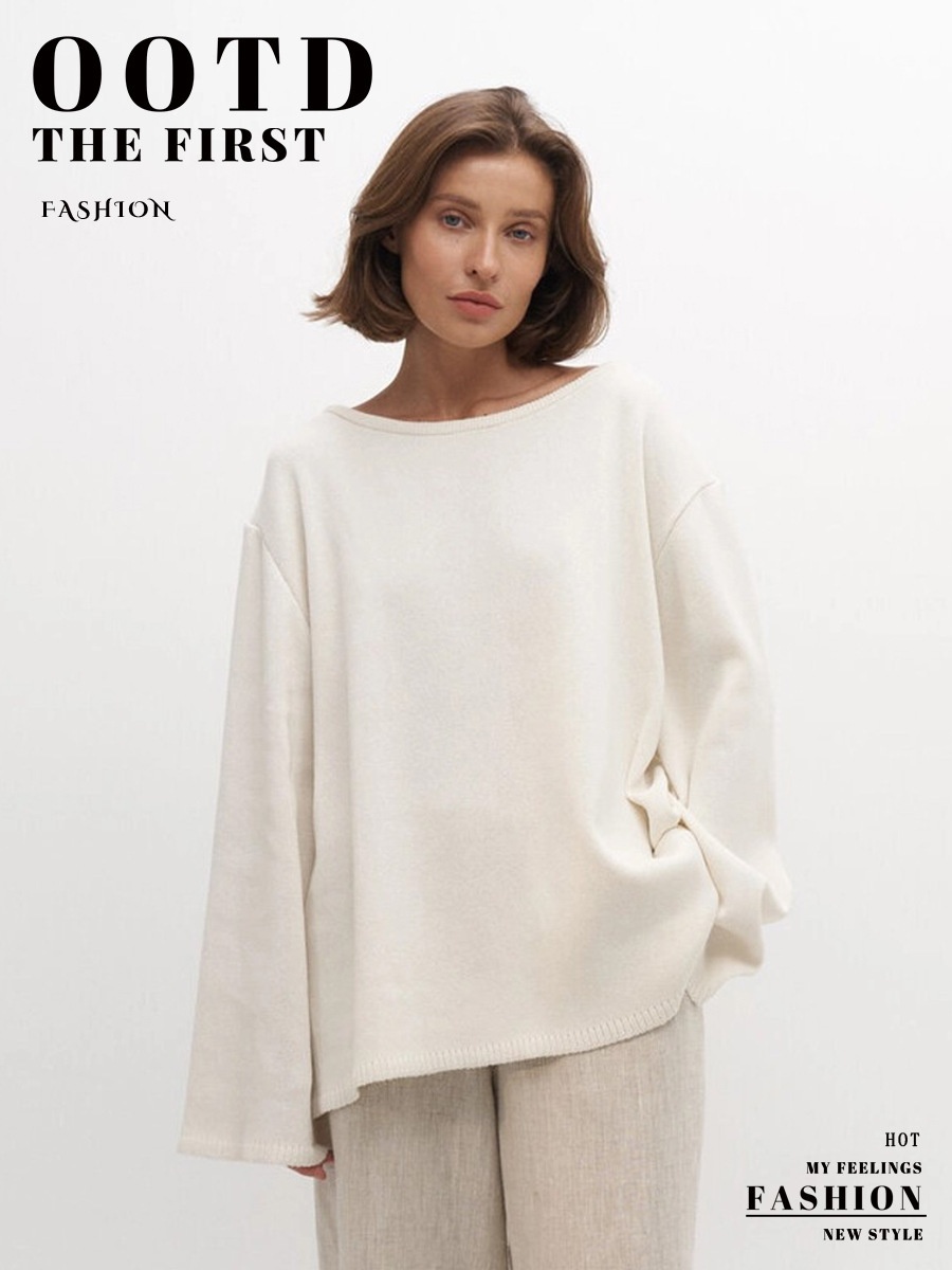 Aria Basics Aria Basics Cross-border Pure Cotton European American 2025 Autumn And Winter New Backless Sweater, Loose Knitted Pullover Sweater_voghion.com