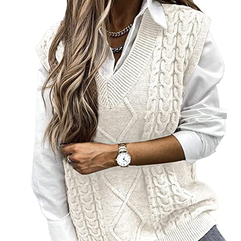 Aria Basics Aria Basics Autumn Wint New Women's Fashion Loose Vest Large V-neck European And Amican Style Sleeveless Cable Knit_voghion.com