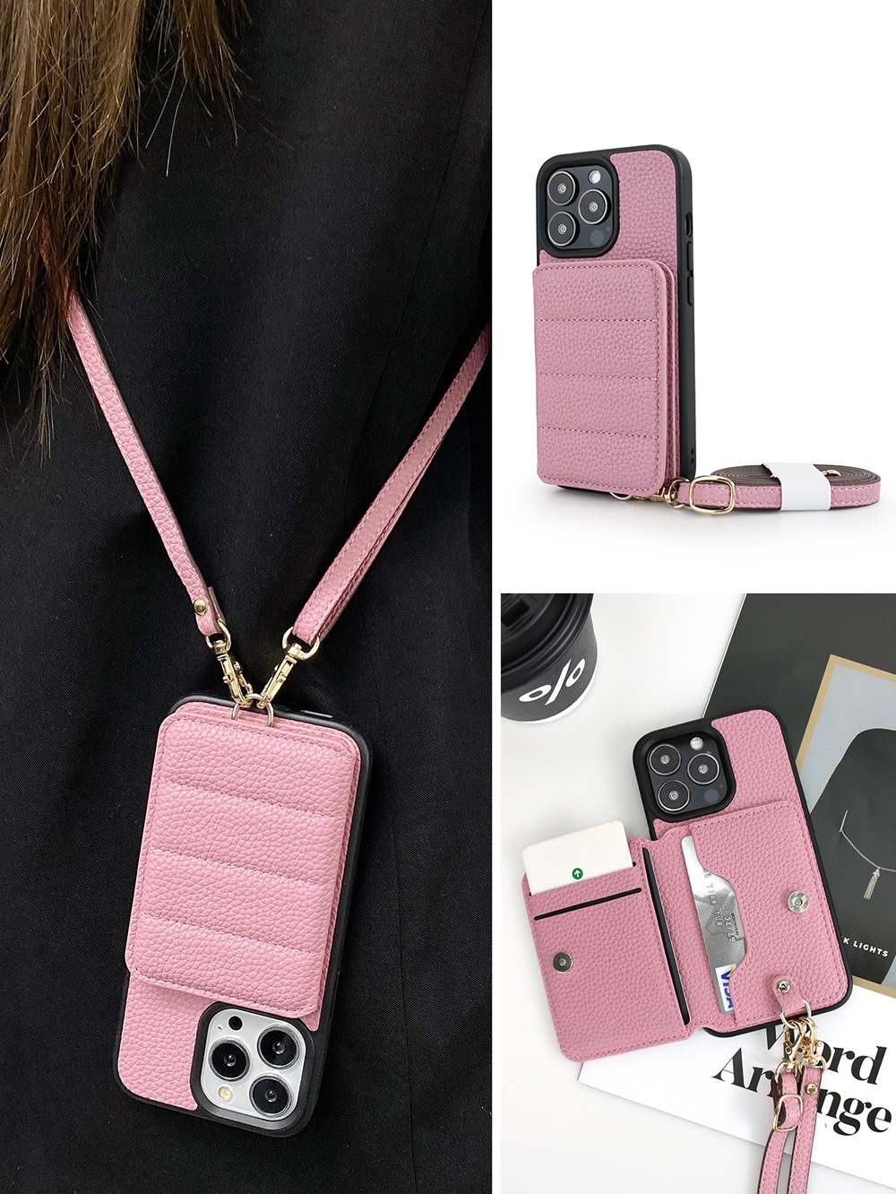 Compatible With Iphone IPhone 16 15 Pro Max Plus Samsung Google Card Holder Crossbody Strap Phone Case_voghion.com