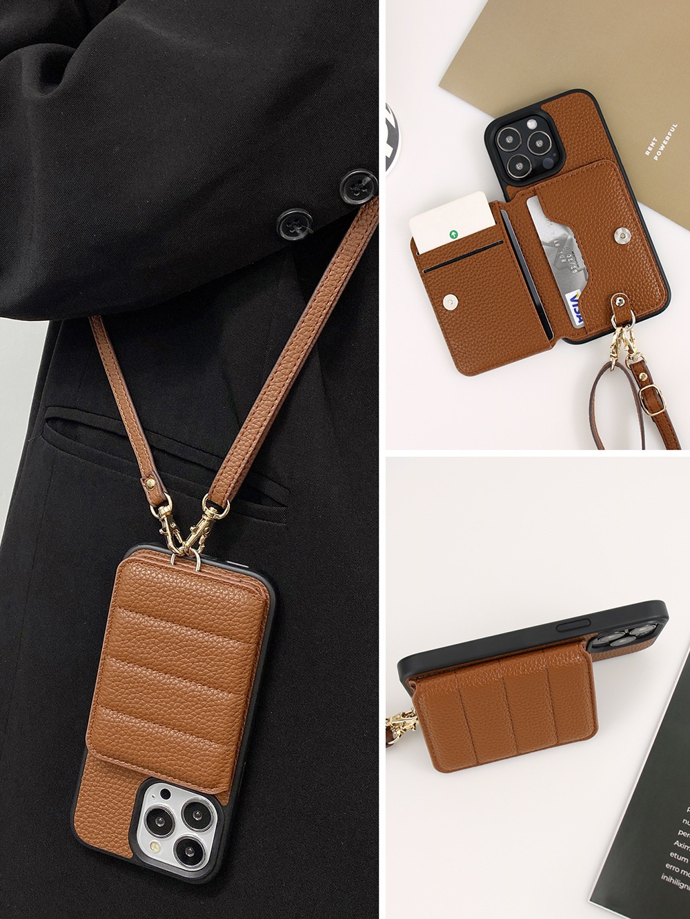 Compatible With Iphone IPhone 16 15 Pro Max Plus Samsung Google Card Holder Crossbody Strap Phone Case_voghion.com